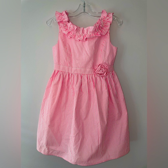 Pink Striped Kids Dress with Ruffle Detail Size 8 (fits more like a size 6) NWT